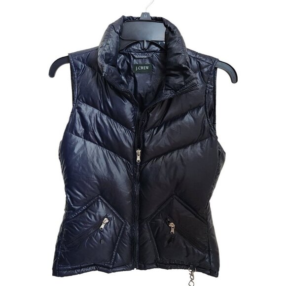 J. Crew Womens Down Puffer Vest Sz Small Feather Navy Blue Zipper Pockets - Picture 1 of 12